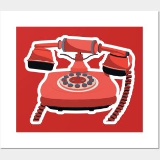 Old rotary dial telephone with handset lifted logo design illustration. Phone vector logo. Flat design style. Posters and Art